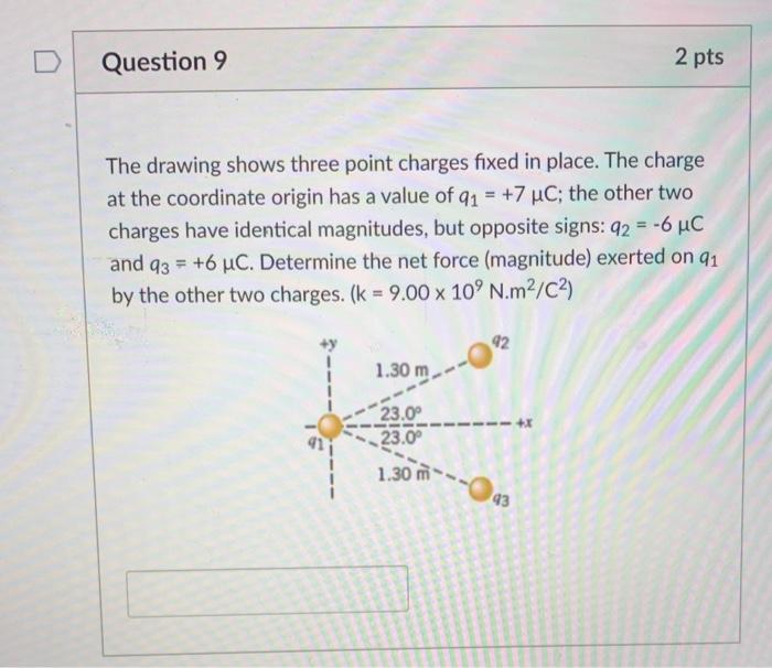 Solved Question 9 2 pts The drawing shows three point | Chegg.com