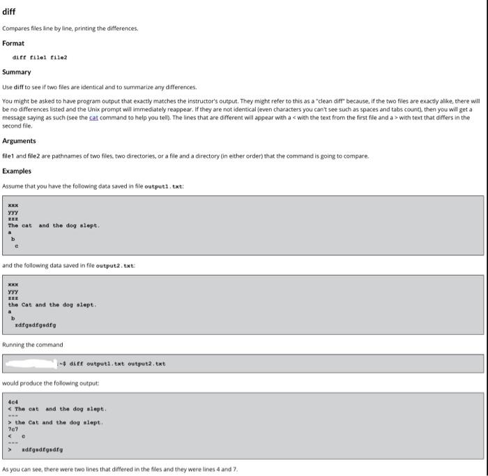 Solved diff Compares files line by line, printing the | Chegg.com