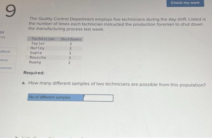 Solved The Quality Control Department employs five | Chegg.com