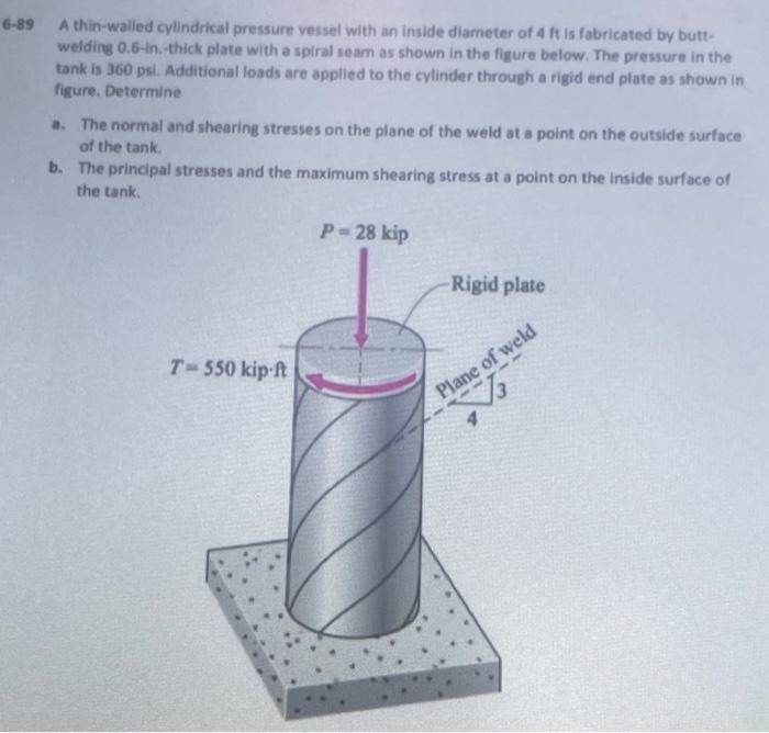 Solved A thin-walled cylindrical pressure vessel with an | Chegg.com