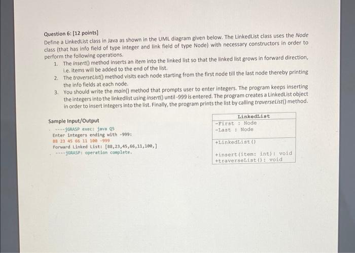 Solved Question 6 12 Points Define A Linkedlist Class In 2715