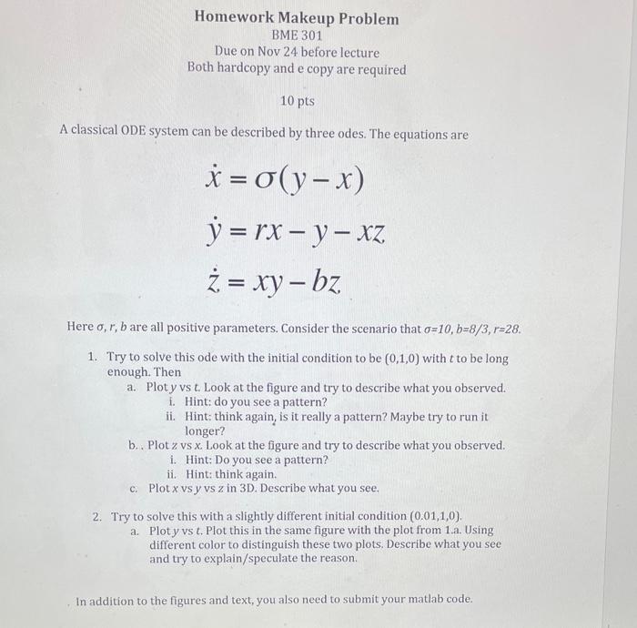 Solved Homework Makeup Problem BME 301 Due on Nov 24 before | Chegg.com