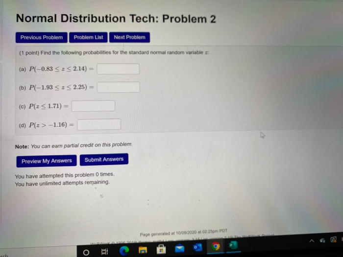 Solved Normal Distribution Tech: Problem 2 Previous Problem | Chegg.com