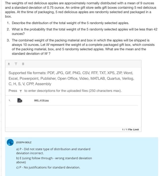 Solved The weights of red delicious apples are approximately