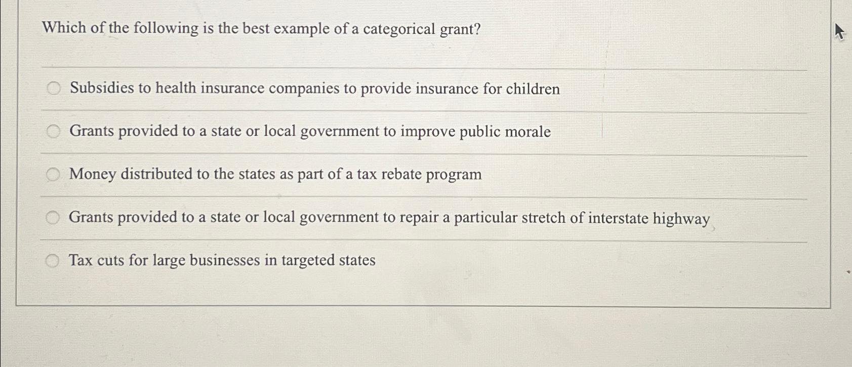Solved Which of the following is the best example of a | Chegg.com