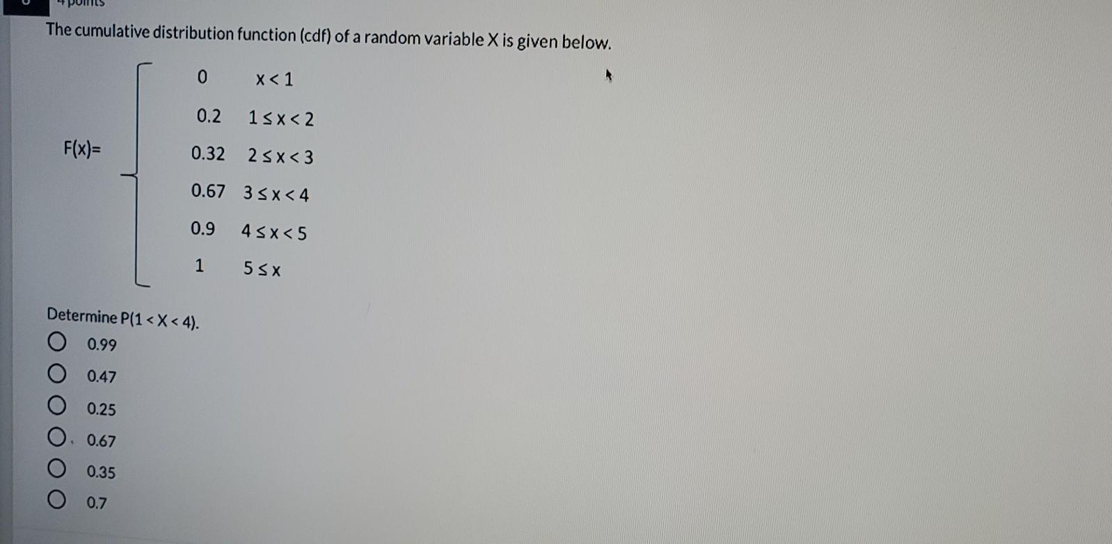 Solved The cumulative distribution function (cdf) of a | Chegg.com