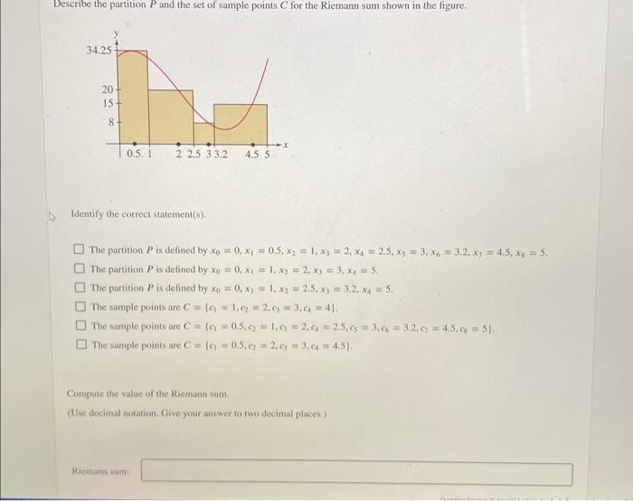 Solved Describe the partition P and the set of sample points | Chegg.com