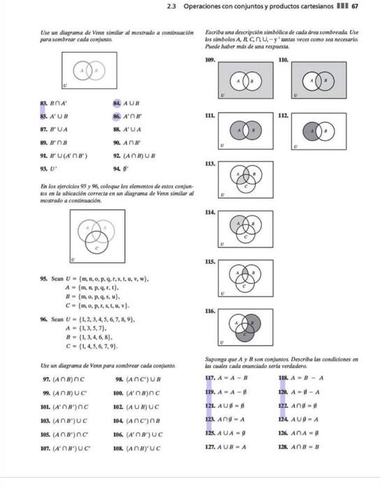 \( 2.3 \) Operaciones con conjuntos y productos cartesianos #III 67 \( \begin{array}{ll}\text { 8. } A \cap A^{+} & \text {84