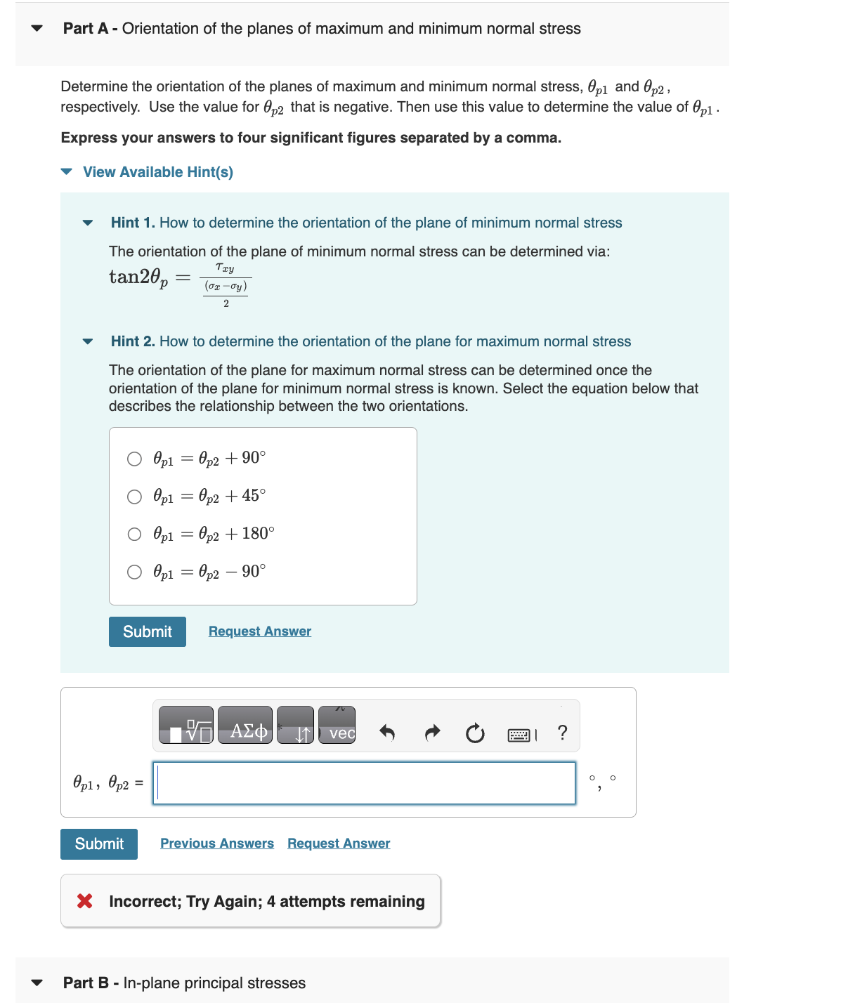 Solved Principal Stresses and Maximum In-Plane Shear Stress | Chegg.com