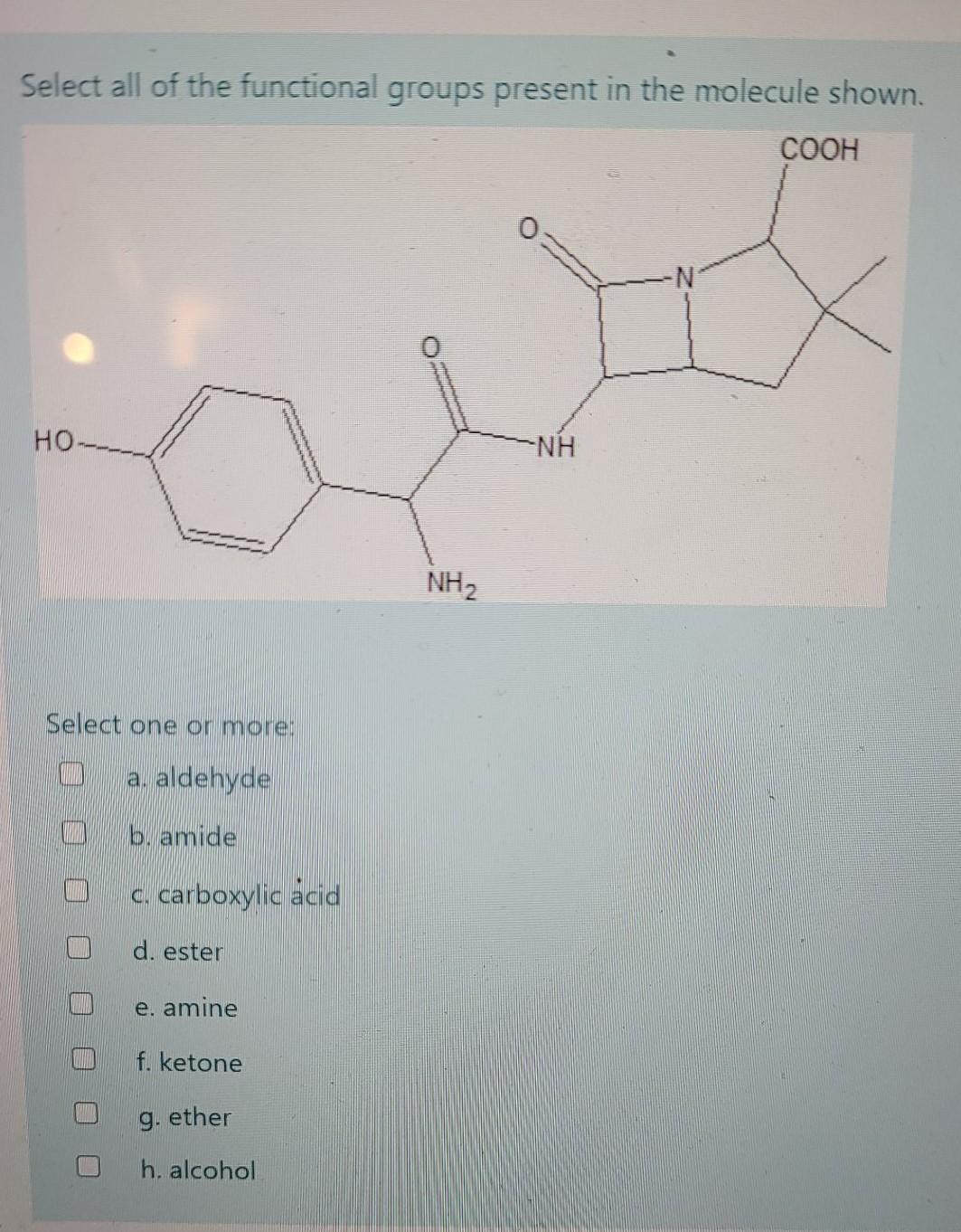 Solved Select all of the functional groups present in the | Chegg.com