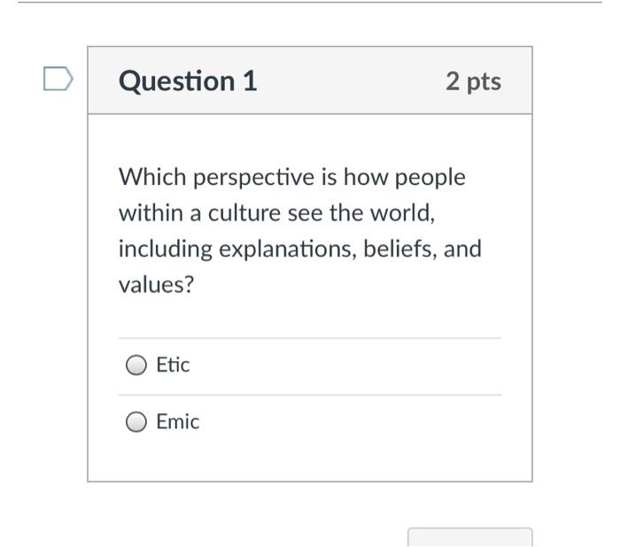 Solved Question 1 2 pts Which perspective is how people | Chegg.com