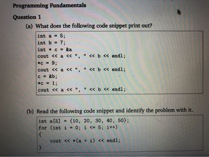 Solved Programming Fundamentals Question 1 (a) What Does The | Chegg.com