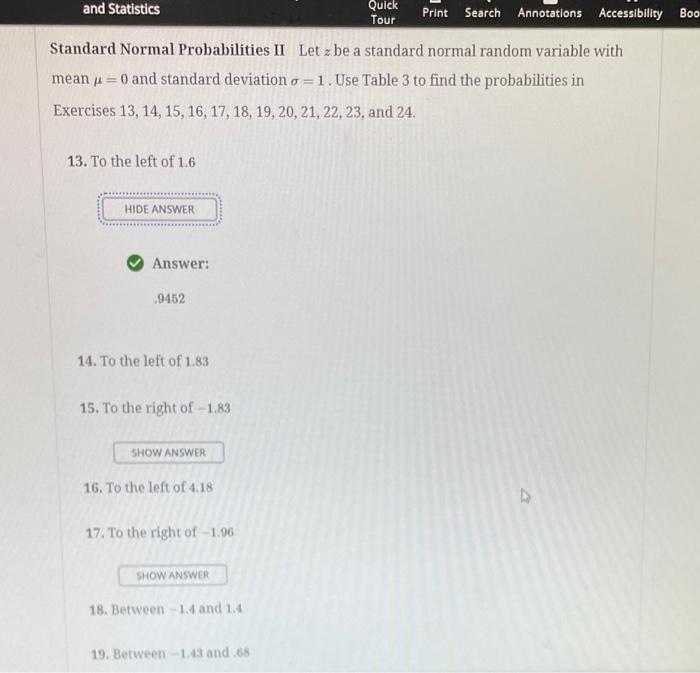Solved For Problem 13 page 225; P(Z