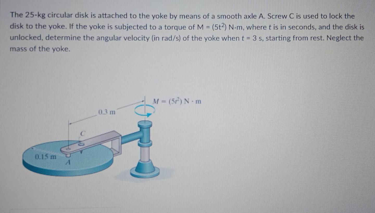 Solved The 25-kg circular disk is attached to the yoke by | Chegg.com