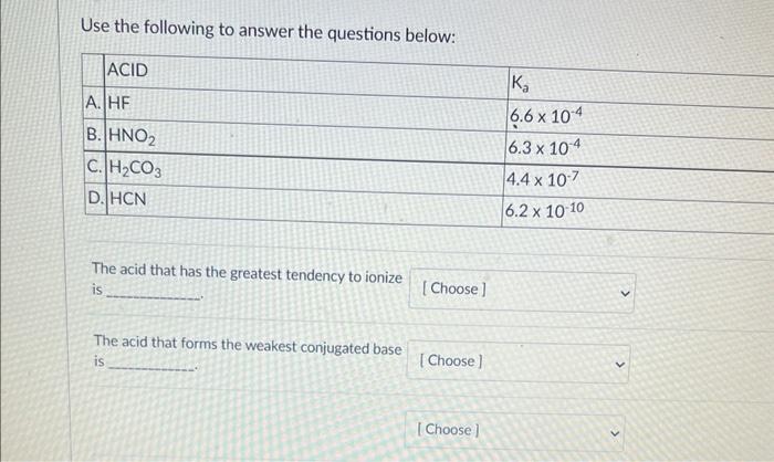 Solved Use the following to answer the questions below: | Chegg.com