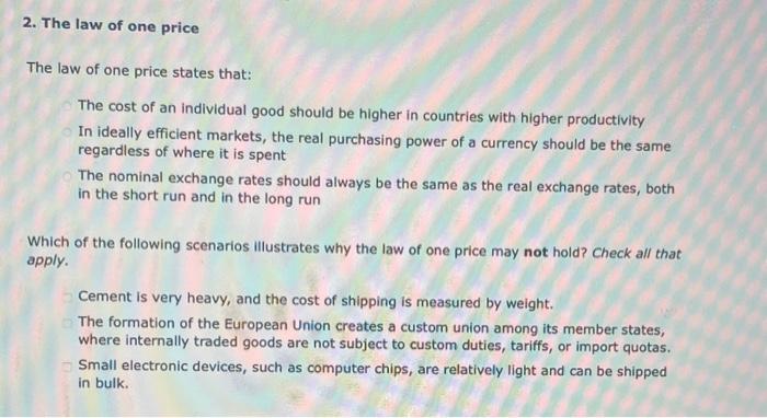 Solved 2. The law of one price The law of one price states | Chegg.com