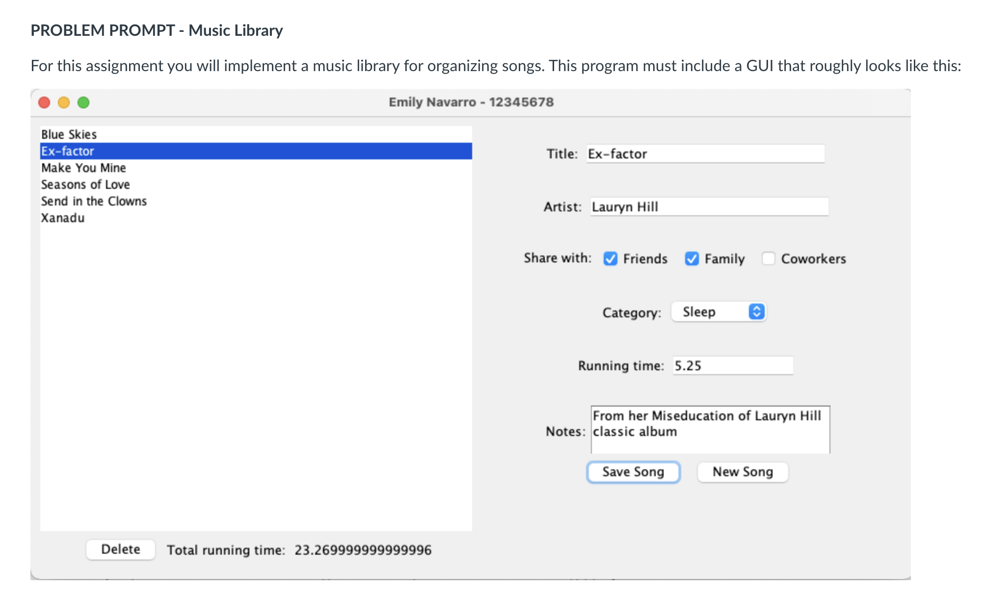 PROBLEM PROMPT - Music LibraryFor this assignment | Chegg.com