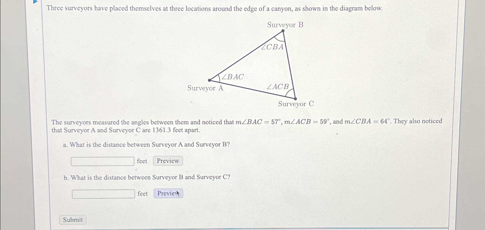 Solved Three Surveyors Have Placed Themselves At Three | Chegg.com