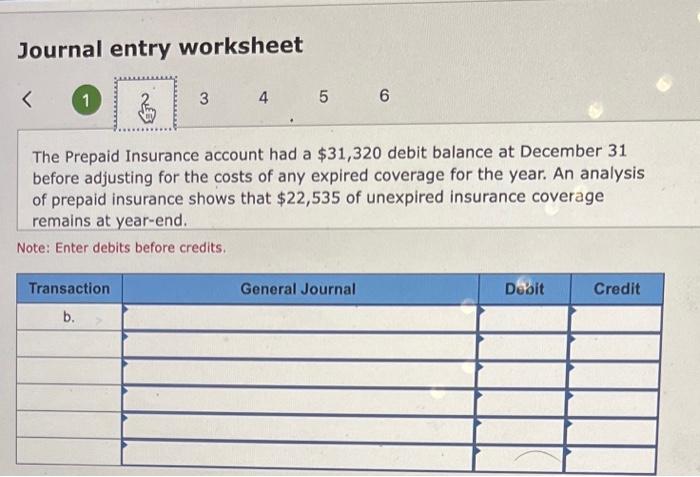 Solved Journal entry worksheet The Prepaid Insurance account 