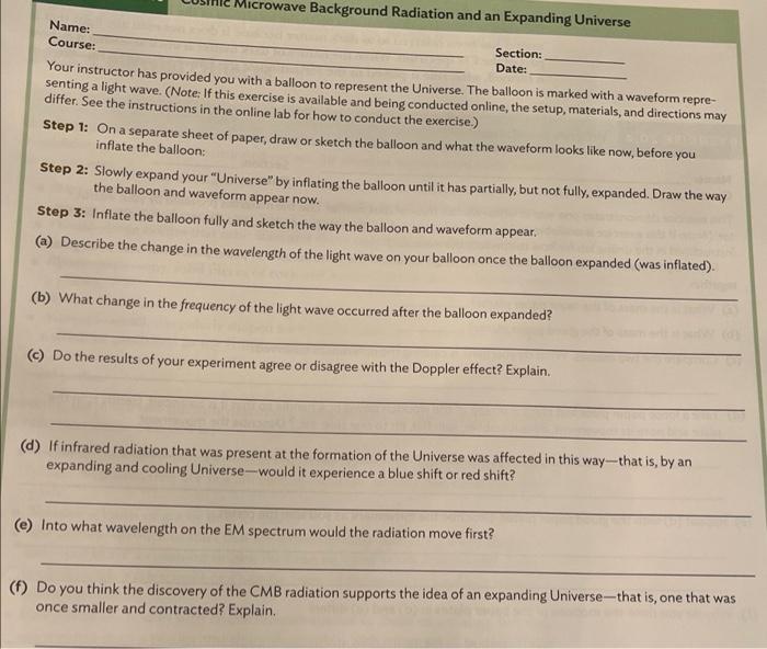 Solved Microwave Background Radiation and an Expanding | Chegg.com