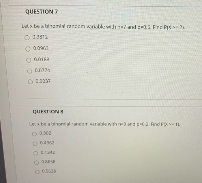 Solved Let x be a binomial random variable with n=2 and | Chegg.com