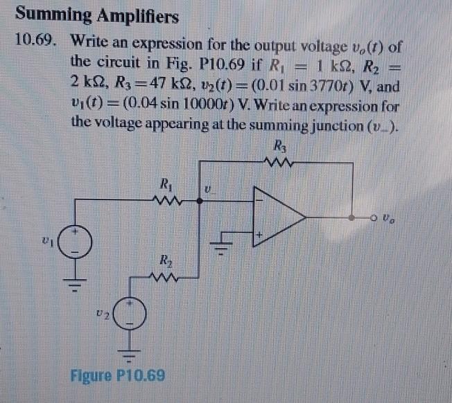 Solved Summing Amplifiers 0.69. Write an expression for the | Chegg.com