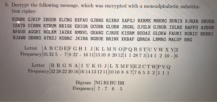 Solved 6. Decrypt the following message, which was encrypted | Chegg.com