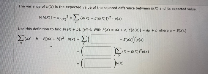 Solved The Variance Of H Is The Expected Value Of The S Chegg Com