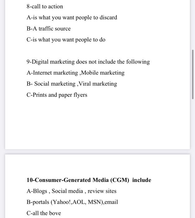 Solved 8-call To Action A-is What You Want People To Discard | Chegg.com