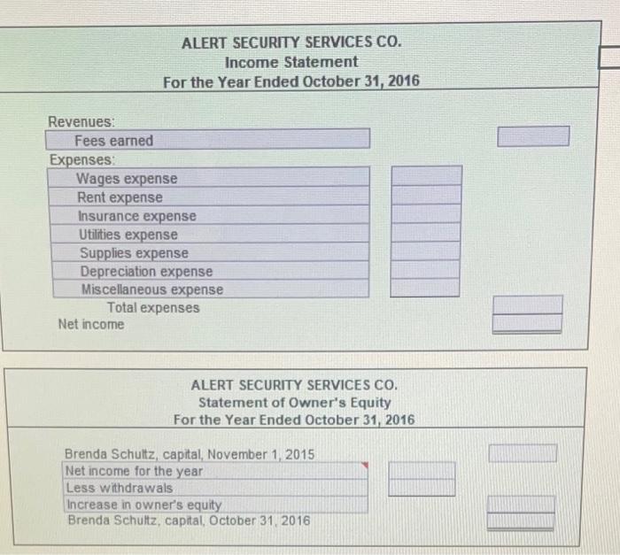 Solved ALERT SECURITY SERVICES CO. Income Statement For the | Chegg.com