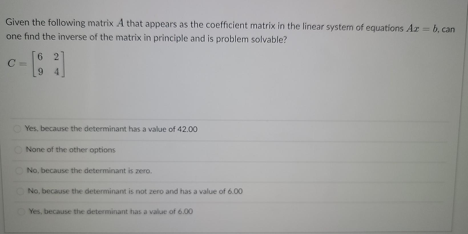 Solved Given The Following Matrix A That Appears As The | Chegg.com