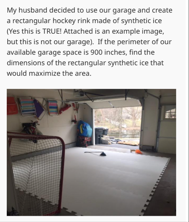 Solved My husband decided to use our garage and create a | Chegg.com