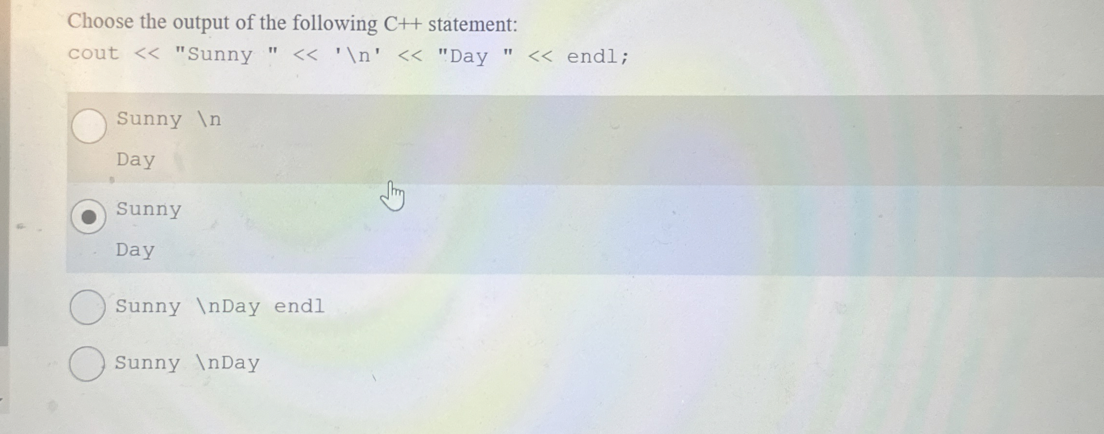 Solved Choose the output of the following C++ | Chegg.com