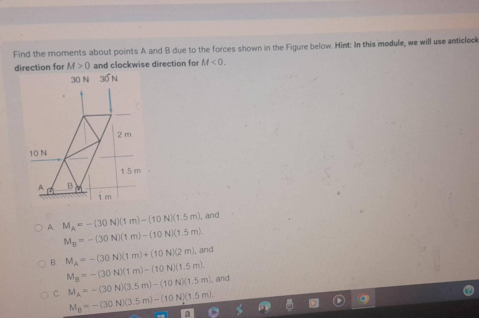 Solved Find The Moments About Points A And B Due To The | Chegg.com