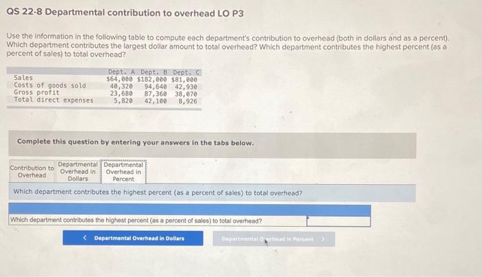 Solved 5. OS 22-8 Departmental Contribution To Overhead LO | Chegg.com