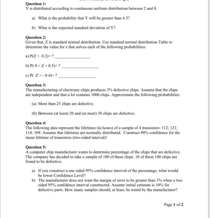 Solved Question 1: Y is distributed according to continuous | Chegg.com