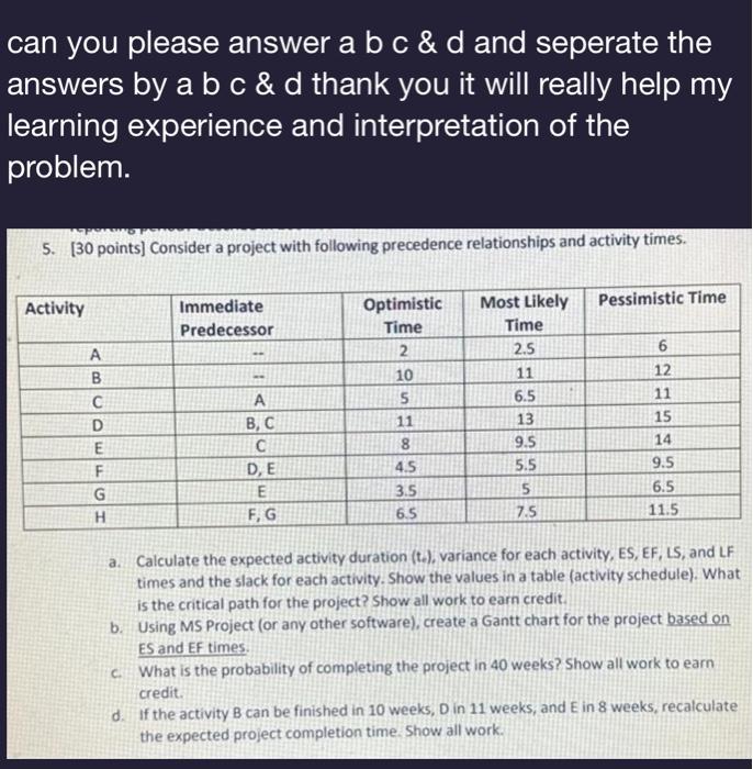 Solved can you please answer a b c \& d and seperate the | Chegg.com