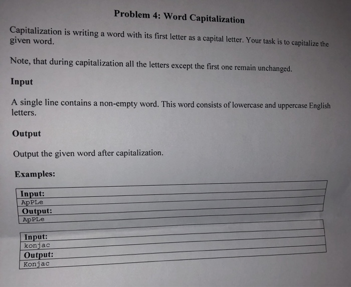 Solved Problem 4: Word Capitalization Capitalization is | Chegg.com