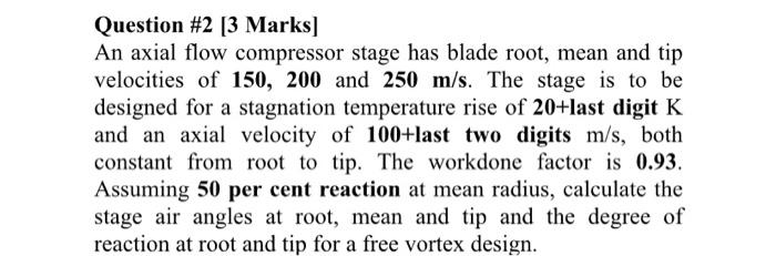 Solved Question #2 [3 Marks] An axial flow compressor stage | Chegg.com