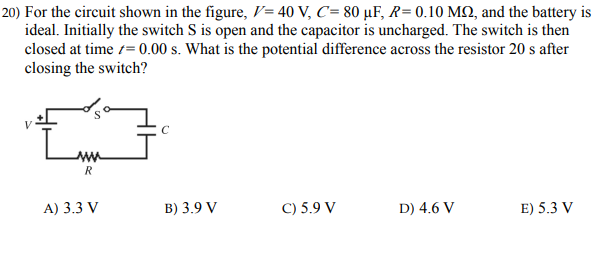 Solved For the circuit shown in the figure, V = 40 ﻿V, ﻿C | Chegg.com