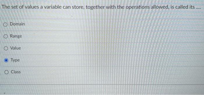 Solved The set of values a variable can store, together with | Chegg.com