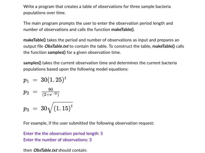 Solved Write a program that creates a table of observations | Chegg.com