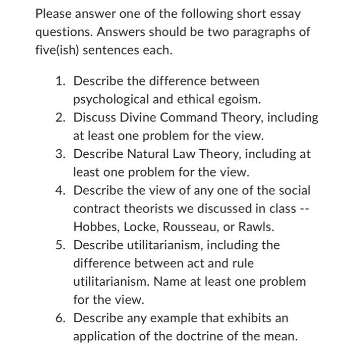 Please answer one of the following short essay | Chegg.com