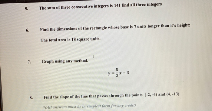 Solved 5. The sum of three consecutive integers is 141 find | Chegg.com