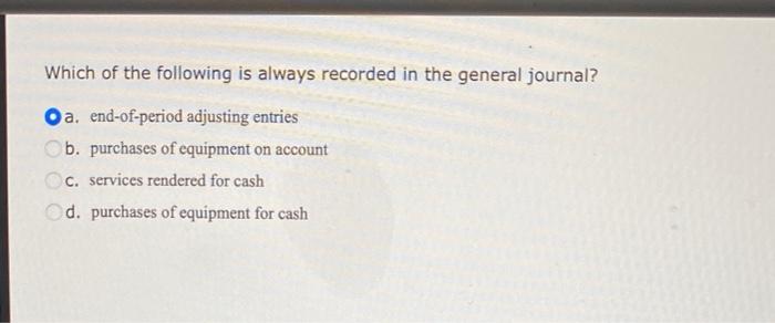 Solved Which of the following is always recorded in the | Chegg.com