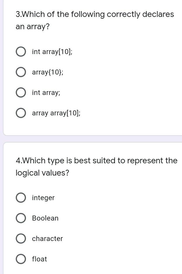 Solved 3.Which of the following correctly declares an array? | Chegg.com