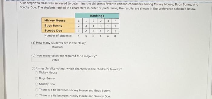 Solved A Kindergarten Class Was Surveyed To Determine The Chegg