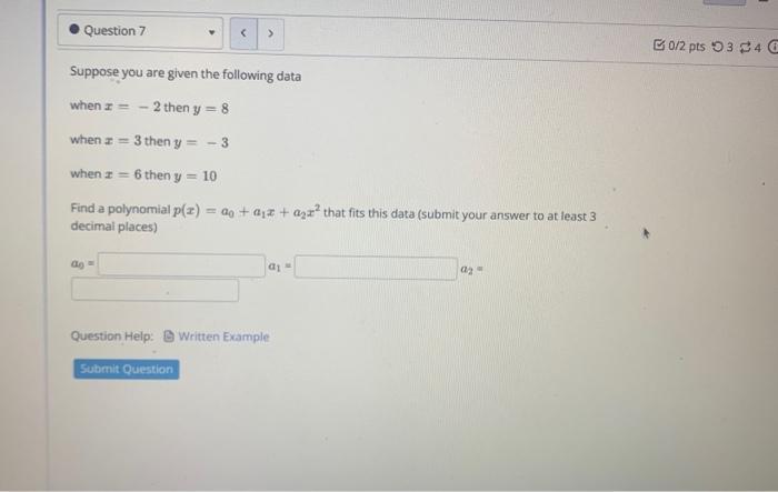 Solved Suppose you are given the following data when x=−2 | Chegg.com
