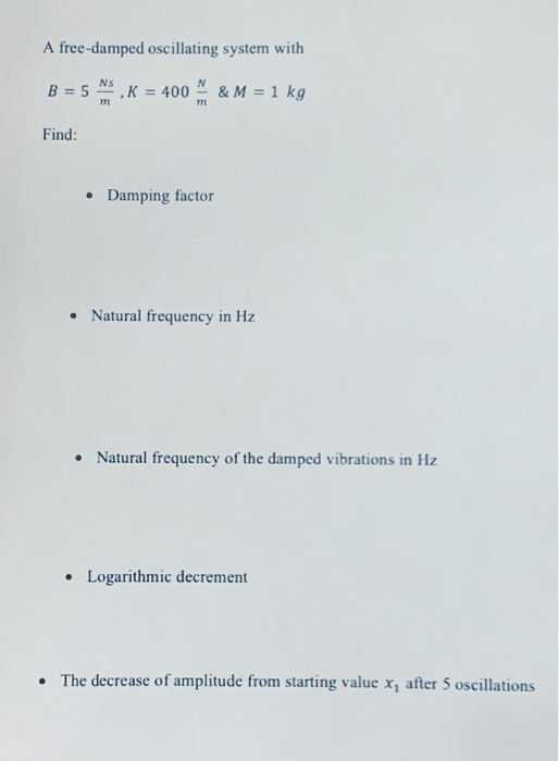 Solved A Free-damped Oscillating System With B = 5 MS.K = | Chegg.com
