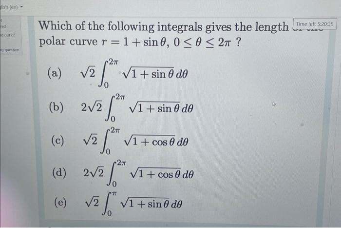 Solved Which of the following integrals gives the length | Chegg.com
